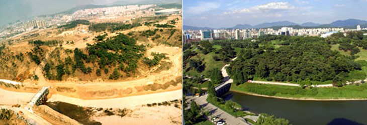 공원 조성전(좌)과 조성후(우) 비교 사진