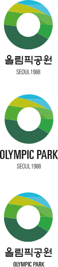 상하조합 시그니처 | 심벌마크가 텍스트 위에 있는 형태 | 첫번째형태 : 올림픽공원 SEOUL 1988 | 두번째형태 : OLYMPIC PARK SEOUL 1988 | 세번째형태 : 올림픽공원 OLYMPIC PARK